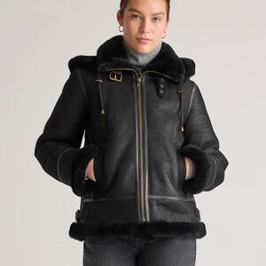 Quince 100% Shearling Cold Weather Bomber Jacket in Black Size X-Large